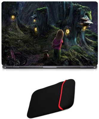 

Skin Yard Cute Girl in Fantasy Forest Laptop Skin/Decal with Reversible Laptop Sleeve - 14.1 Inch Combo Set