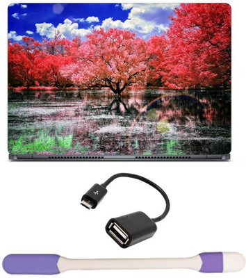 Skin Yard Japan Cherry Trees Laptop Skin -14.1 Inch with USB LED Light & OTG Cable (Assorted) Combo Set