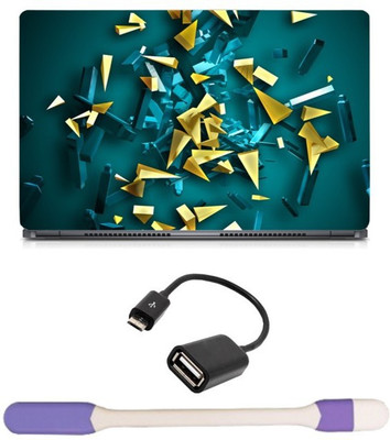 

Skin Yard Blue Gold Abstract Laptop Skin -14.1 Inch with USB LED Light & OTG Cable (Assorted) Combo Set