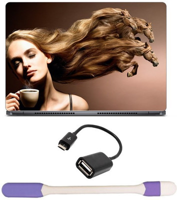 

Skin Yard Cool Girl Hair Horse Art Laptop Skin with USB LED Light & OTG Cable - 15.6 Inch Combo Set