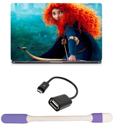 

Skin Yard Princess Merida Laptop Skin -14.1 Inch with USB LED Light & OTG Cable (Assorted) Combo Set
