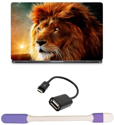 

Skin Yard Lion Eye Hair Art Laptop Skin -14.1 Inch with USB LED Light & OTG Cable (Assorted) Combo Set