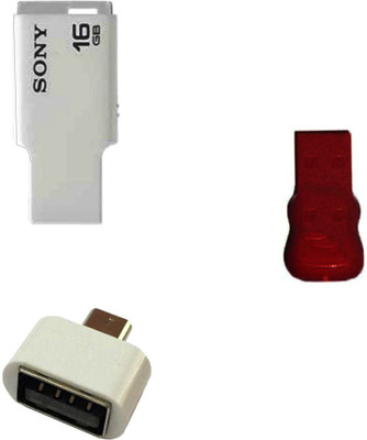 

Sony 16 gb tinny micro vault pendrive with OTG adapter and Card reader Combo Set