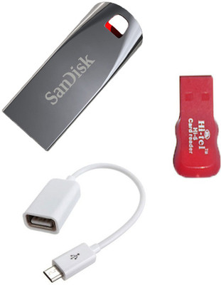 

SanDisk 8 gb cruzer force pendrive with OTG cable and card reader Combo Set