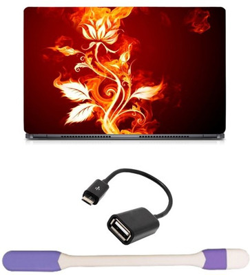 

Skin Yard Fire Flower Rose Laptop Skin -14.1 Inch with USB LED Light & OTG Cable (Assorted) Combo Set