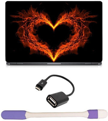 

Skin Yard Burning Heart Laptop Skin -14.1 Inch with USB LED Light & OTG Cable (Assorted) Combo Set
