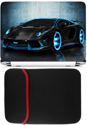 

FineArts Car Blue Tyre Laptop Skin with Reversible Laptop Sleeve Combo Set