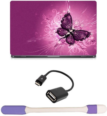 

Skin Yard Pink Butterfly Abstract Laptop Skin -14.1 Inch with USB LED Light & OTG Cable (Assorted) Combo Set