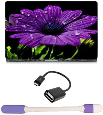 

Skin Yard Dark Purple Flower Black Background Laptop Skin -14.1 Inch with USB LED Light & OTG Cable (Assorted) Combo Set
