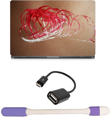 

Skin Yard White Red Heart Abstract Sparkle Laptop Skin -14.1 Inch with USB LED Light & OTG Cable (Assorted) Combo Set