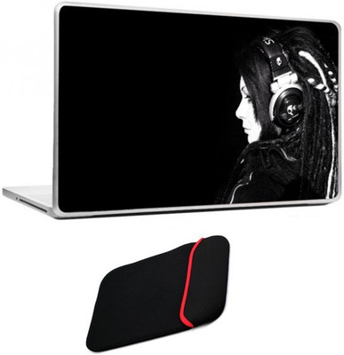 

Skin Yard Music Girl with Black Background Laptop Skin/Decals with Reversible Laptop Sleeve - 15.6 Inch Combo Set