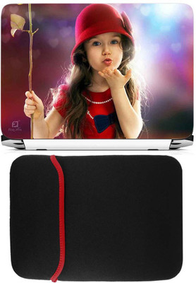 

FineArts Cute Girl Flying Kiss Laptop Skin with Reversible Laptop Sleeve Combo Set