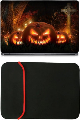 

Skin Yard Halloween Pumpkin Laptop Skin/Decal with Reversible Laptop Sleeve - 14.1 Inch Combo Set