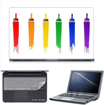

Skin Yard Colourful Paint Brush Laptop Skin Decal with Keyguard & Screen Protector -15.6 Inch Combo Set