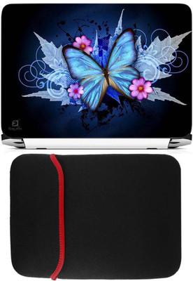 

FineArts Blue Butterfly Laptop Skin with Reversible Laptop Sleeve Combo Set