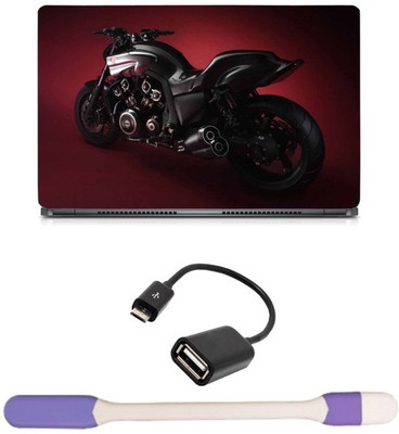 

Skin Yard Sports Bike Laptop Skin -14.1 Inch with USB LED Light & OTG Cable (Assorted) Combo Set