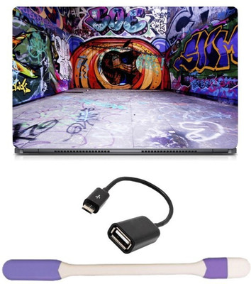

Skin Yard Apple Graffiti Laptop Skin -14.1 Inch with USB LED Light & OTG Cable (Assorted) Combo Set