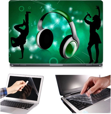 

Skin Yard 3in1 Combo- Green Musical Headphone Laptop Skin with Screen Protector & Keyguard -15.6 Inch Combo Set