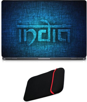 

Skin Yard Incredible India With Blue Texture Sparkle Laptop Skin/Decal with Reversible Laptop Sleeve - 14.1 Inch Combo Set