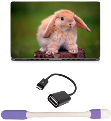

Skin Yard Cute Heart Warming Rabbit Sparkle Laptop Skin -14.1 Inch with USB LED Light & OTG Cable (Assorted) Combo Set