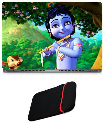 

Skin Yard Animated Little Krishna Sparkle Laptop Skin/Decal with Reversible Laptop Sleeve - 14.1 Inch Combo Set