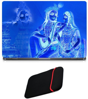 

Skin Yard Radha Krishna Blue Laptop Skin/Decal with Reversible Laptop Sleeve - 15.6 Inch Combo Set