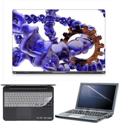 

Skin Yard Sparkle Blue Swirls Through Wooden Circle Laptop Skin with Screen Protector & Keyboard Skin -15.6 Inch Combo Set