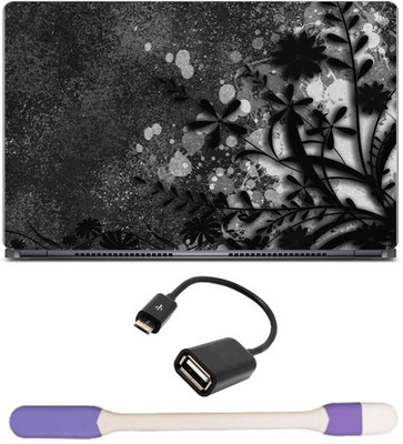 

Skin Yard Black & White 3D Abstract Laptop Skin -14.1 Inch with USB LED Light & OTG Cable (Assorted) Combo Set