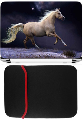 

FineArts White Horse Laptop Skin with Reversible Laptop Sleeve Combo Set