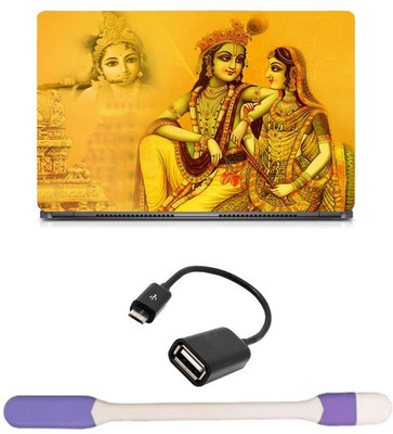 Skin Yard Radha Krishna Yellowish Laptop Skin with USB LED Light & OTG Cable - 15.6 Inch Combo Set