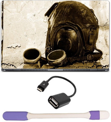 

Skin Yard Aviator Hat & Goggles Laptop Skin with USB LED Light & OTG Cable - 15.6 Inch Combo Set