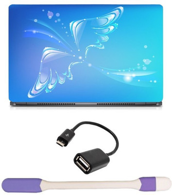 

Skin Yard Blue Butterfly Abstract Laptop Skin -14.1 Inch with USB LED Light & OTG Cable (Assorted) Combo Set