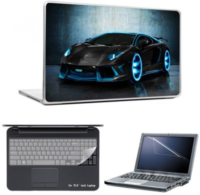 

Skin Yard Black Blue Car in Night Laptop Skin With Laptop Screen Guard And Laptop Key Guard -15.6 Inch Combo Set