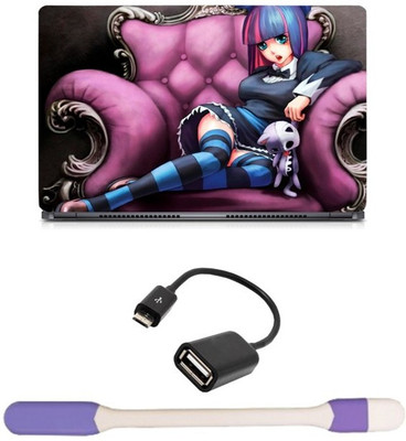 

Skin Yard Emo Girl Anime Painting Laptop Skin -14.1 Inch with USB LED Light & OTG Cable (Assorted) Combo Set