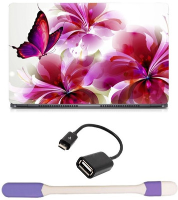 

Skin Yard Beautiful Pink Butterfly Abstract Laptop Skin -14.1 Inch with USB LED Light & OTG Cable (Assorted) Combo Set