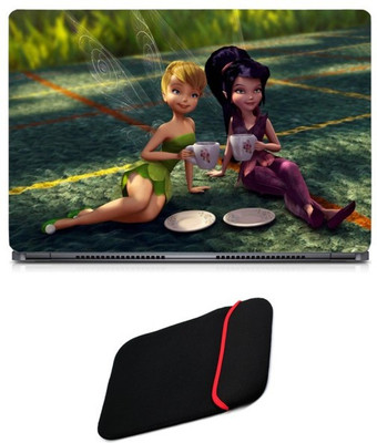 

Skin Yard Fairy Girl Drinking Tea Laptop Skin/Decal with Reversible Laptop Sleeve - 14.1 Inch Combo Set