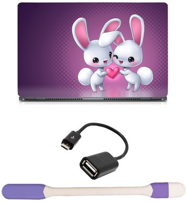 

Skin Yard Cute Anime Rabbit Love Couple Sparkle Laptop Skin with USB LED Light & OTG Cable - 15.6 Inch Combo Set