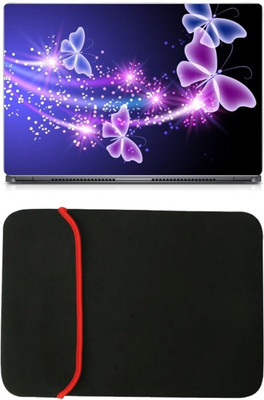 

Skin Yard Glowing Butterfly Abstract Laptop Skin/Decal with Reversible Laptop Sleeve - 14.1 Inch Combo Set