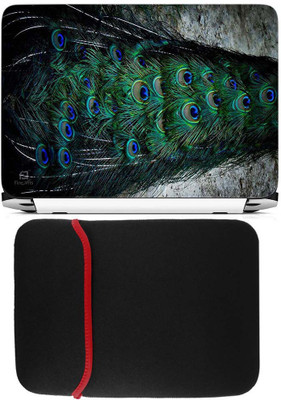 FineArts Peacock Tale Laptop Skin with Reversible Laptop Sleeve Combo Set