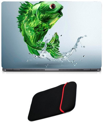 

Skin Yard Creative Green Fish Out of Water Sparkle Laptop Skin/Decal with Reversible Laptop Sleeve - 15.6 Inch Combo Set