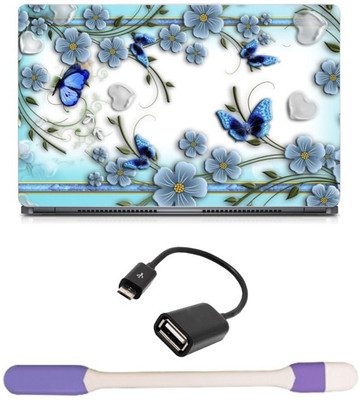 

Skin Yard Butterfly With Flower Abstract Laptop Skin -14.1 Inch with USB LED Light & OTG Cable (Assorted) Combo Set