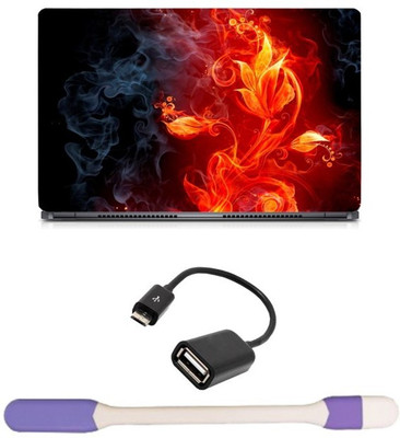

Skin Yard Red Fire Flower Laptop Skin -14.1 Inch with USB LED Light & OTG Cable (Assorted) Combo Set