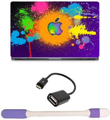 

Skin Yard Coloured Apple Logo With Splashes Sparkle Laptop Skin with USB LED Light & OTG Cable - 15.6 Inch Combo Set