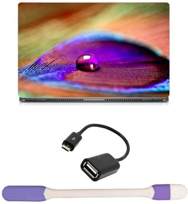 

Skin Yard Peacock Feather Drops Laptop Skin with USB LED Light & OTG Cable - 15.6 Inch Combo Set