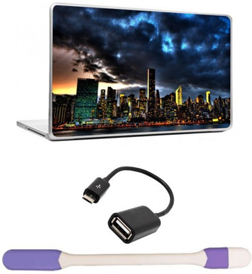

Skin Yard New York Night City View Laptop Skin -14.1 Inchs with USB LED Light & OTG Cable (Assorted) Combo Set