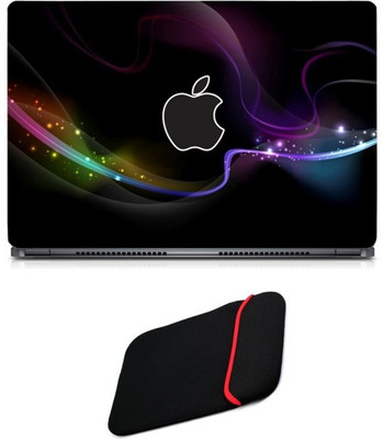 

Skin Yard White Outline Apple Logo Abstract Laptop Skin/Decal with Reversible Laptop Sleeve - 14.1 Inch Combo Set
