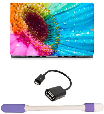 

Skin Yard Tri Color Flower with Water Drops Laptop Skin with USB LED Light & OTG Cable - 15.6 Inch Combo Set