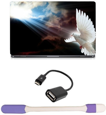 

Skin Yard White Dove Flying To The Heaven Sparkle Laptop Skin -14.1 Inch with USB LED Light & OTG Cable (Assorted) Combo Set