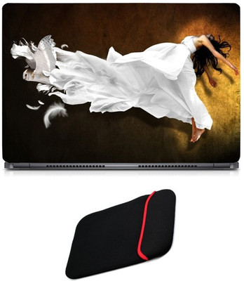 

Skin Yard White Feather Girl Laptop Skin/Decal with Reversible Laptop Sleeve - 15.6 Inch Combo Set