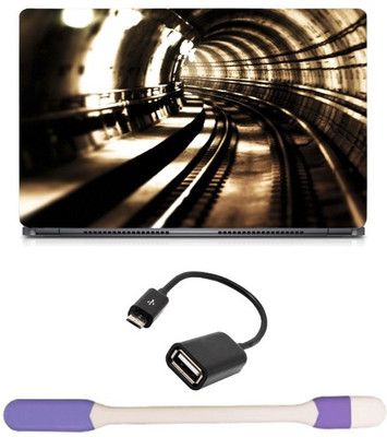 

Skin Yard Subway Tunnel Rail Laptop Skin -14.1 Inch with USB LED Light & OTG Cable (Assorted) Combo Set